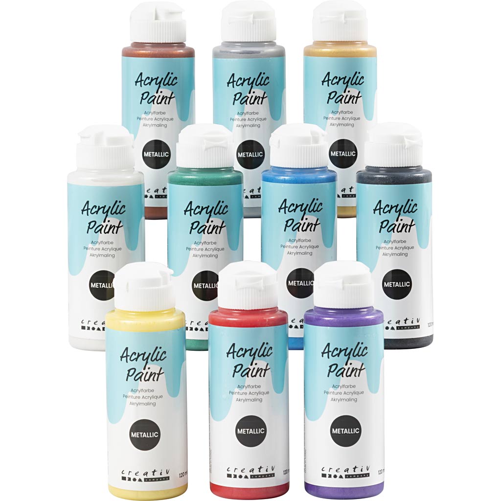 Peinture acrylique A-color métallisée, métallisée, différentes couleurs, 10x120 ml 1 boîte