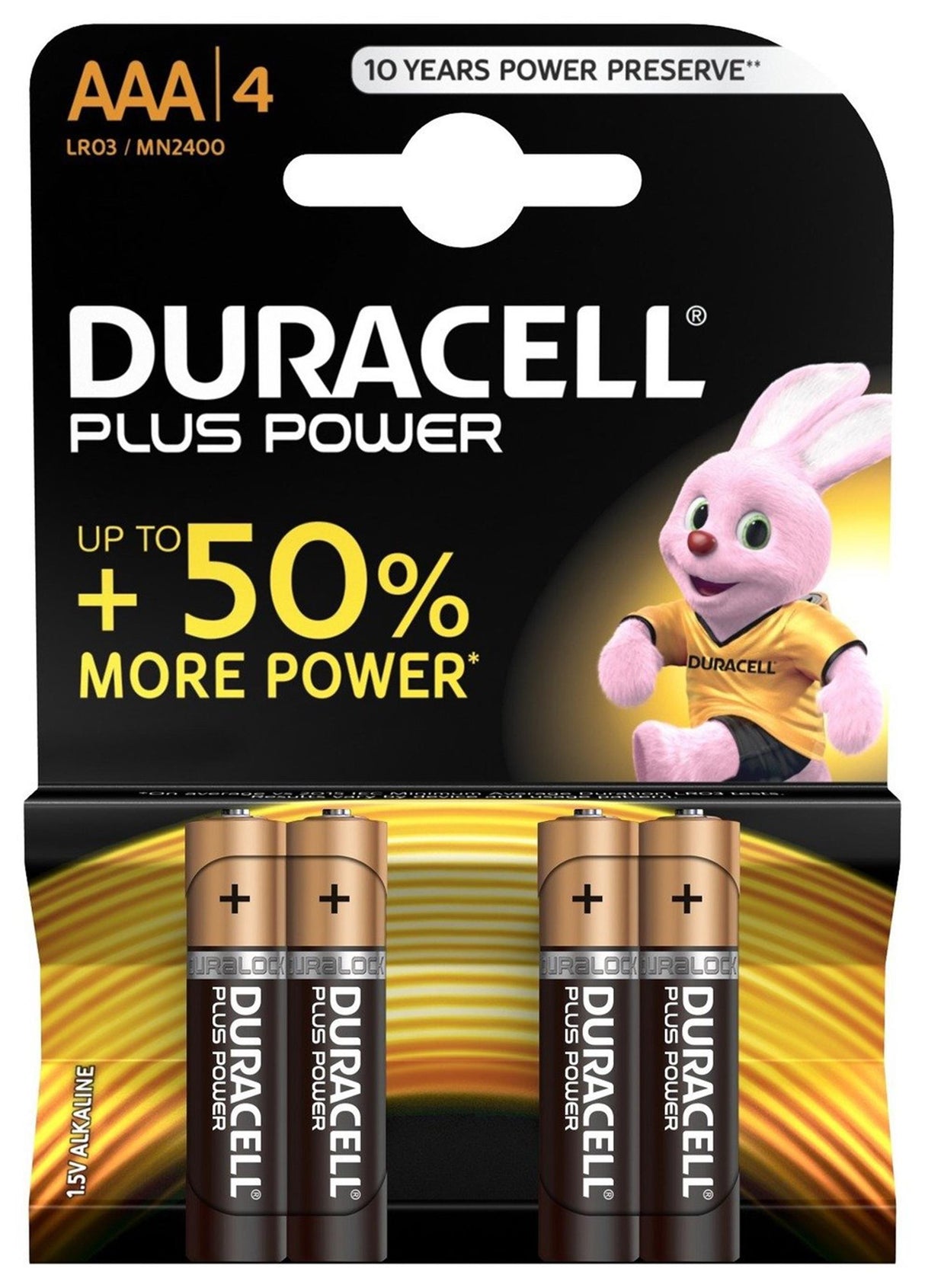 Duracell plus power duralock alcalin aaa lr03 blister a 4 pièces