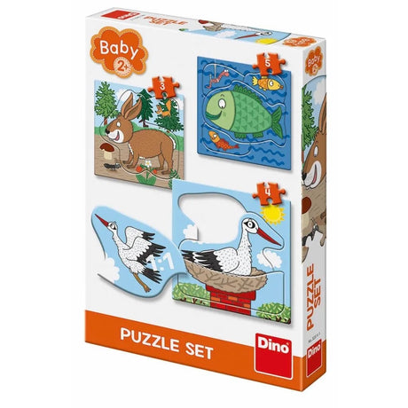 Puzzle dinosaure Dinotoys - bébé : où vivent les animaux - 3 à 5 pièces