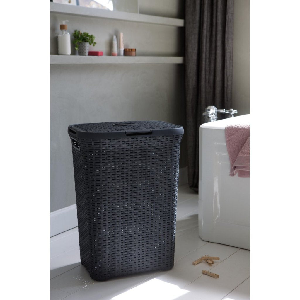 Curver Curver Style Wicker Look Cesta de lavandería 60L Anthracite