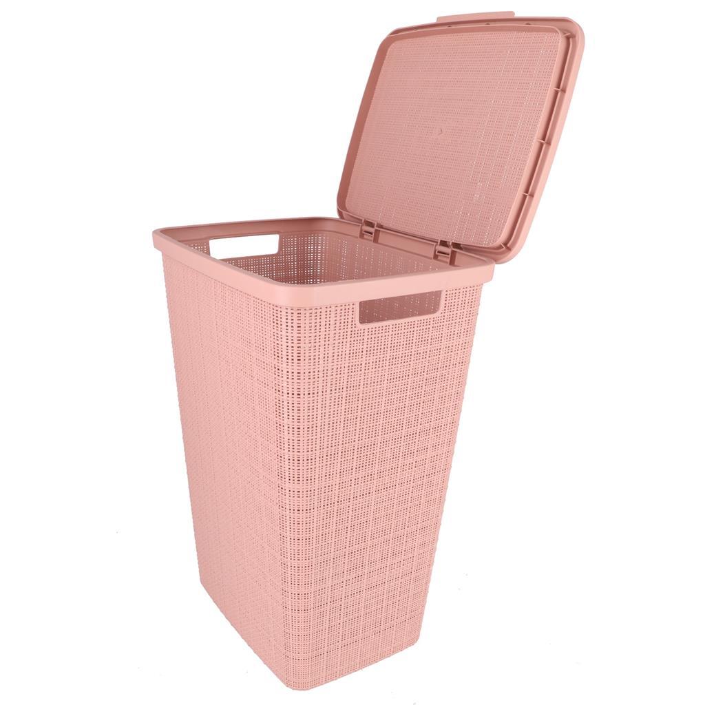 Cestino per lavanderia curver con look da juta coperchio 58L rosa