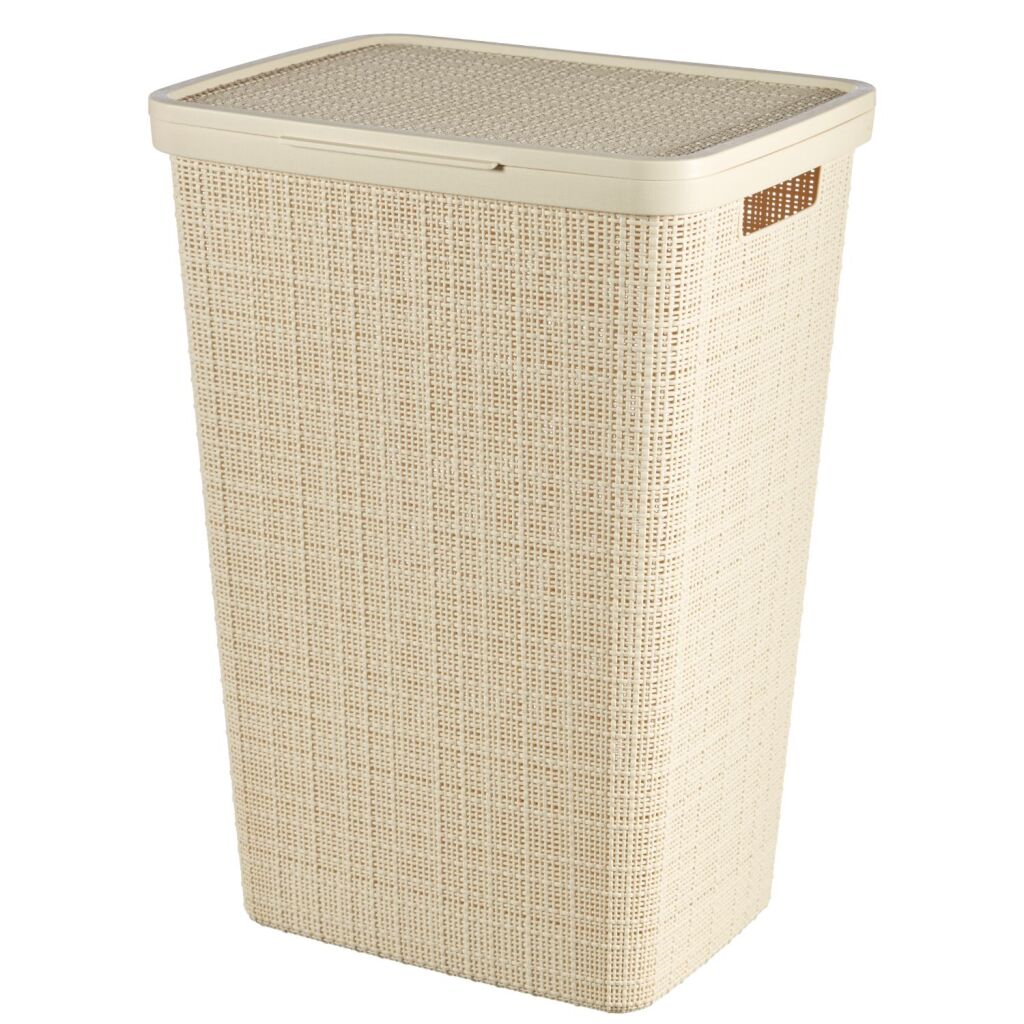Curver panier à linge avec couvercle aspect jute 58l crème