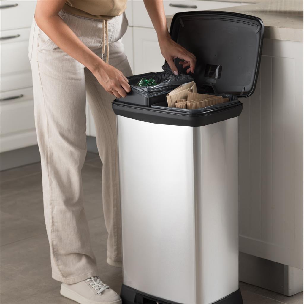 Curver Decobin Duo Pedal Bin 23L + 23L Silver Metallic