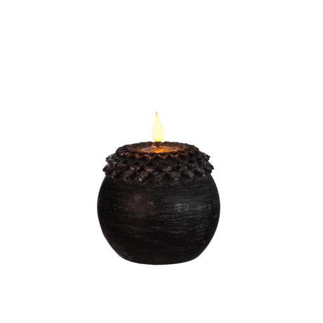 Idées 4 saisons bougie led cire fleur perle noir ø9xh12cm