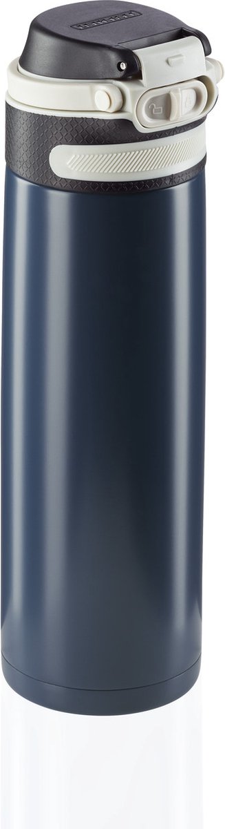 Tasse thermos flip Leifheit - 600 ml - acier inoxydable - bleu foncé