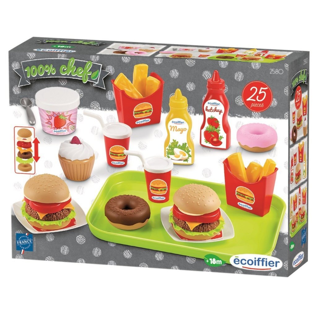 Ecoiffier food and snack set + tray 25-piece