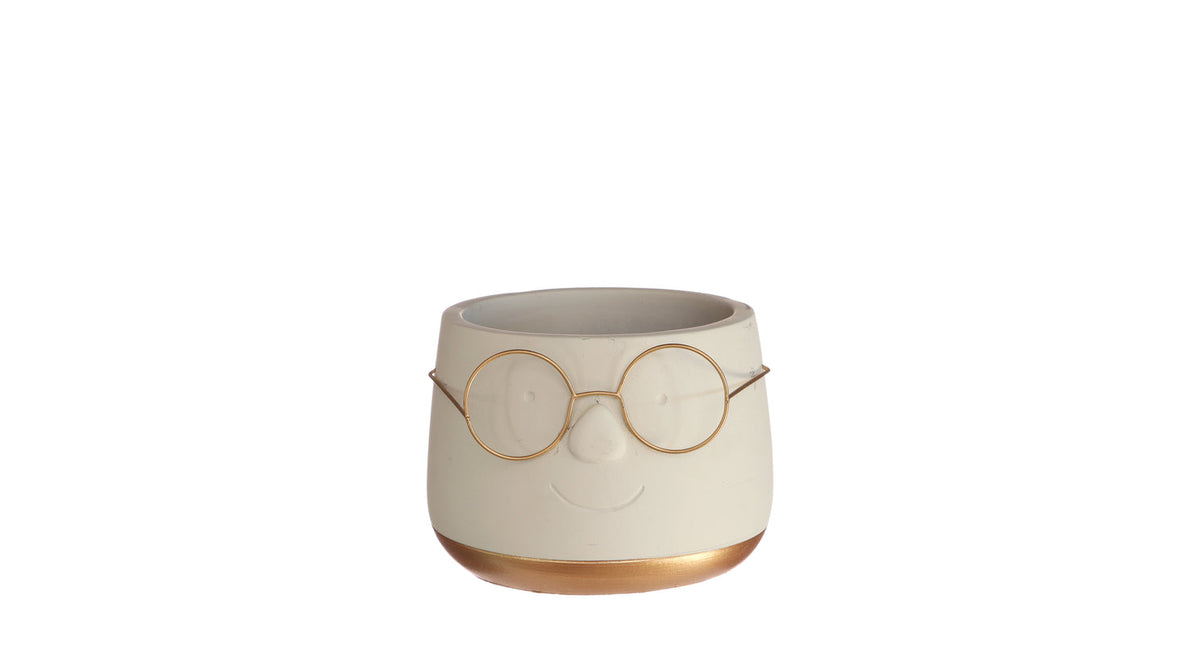 Pot met bril creme goud ø12 h.9 cm