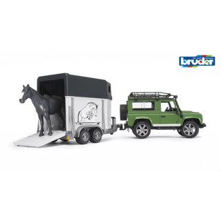 Bruder Land Rover Defender avec remorque et cheval