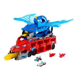 Hot Wheels City - Véhicule de transport ultime double dragon et 2 petites voitures