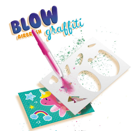 Ses creative – souffler des graffitis à l'aérographe – coffret de bricolage créatif à partir de 6 ans – comprenant 6 stylos aérographe, un marqueur noir, des pochoirs et des pages à colorier