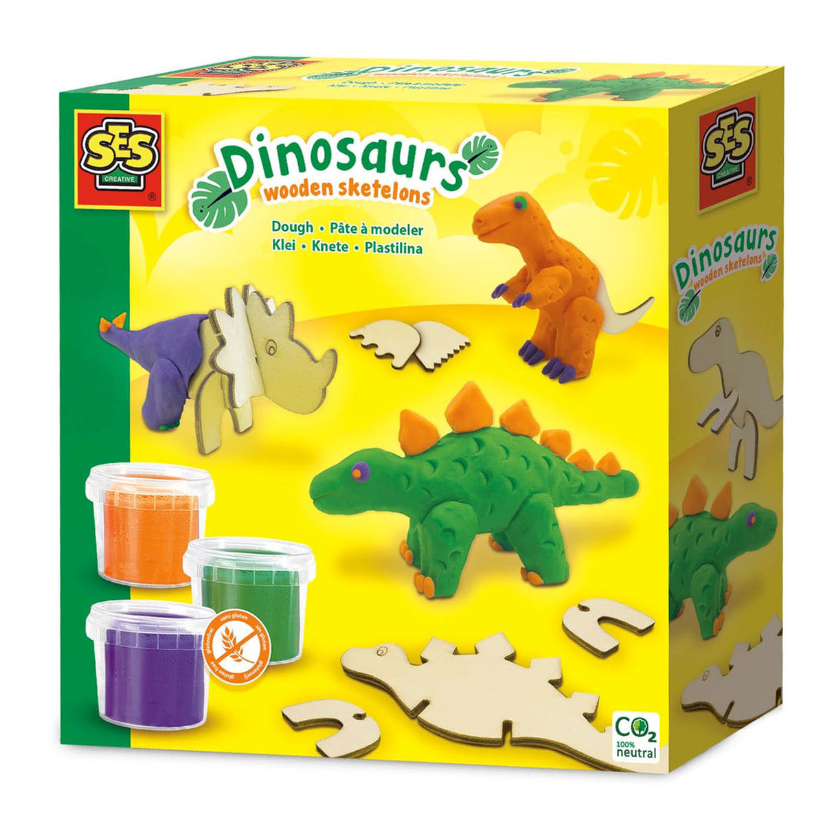 Squelettes en bois de dinosaures en argile Ses - 3 pots en argile