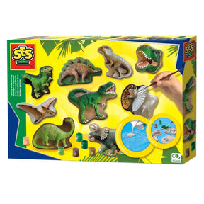 Ses creative - moulage et peinture - monde des dinosaures - séchage rapide - avec moules, plâtre, peinture, pinceau, spatule et éponge - bricolage pour garçons - jouets dinosaures