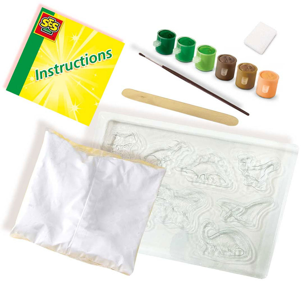 Ses creative - moulage et peinture - monde des dinosaures - séchage rapide - avec moules, plâtre, peinture, pinceau, spatule et éponge - bricolage pour garçons - jouets dinosaures