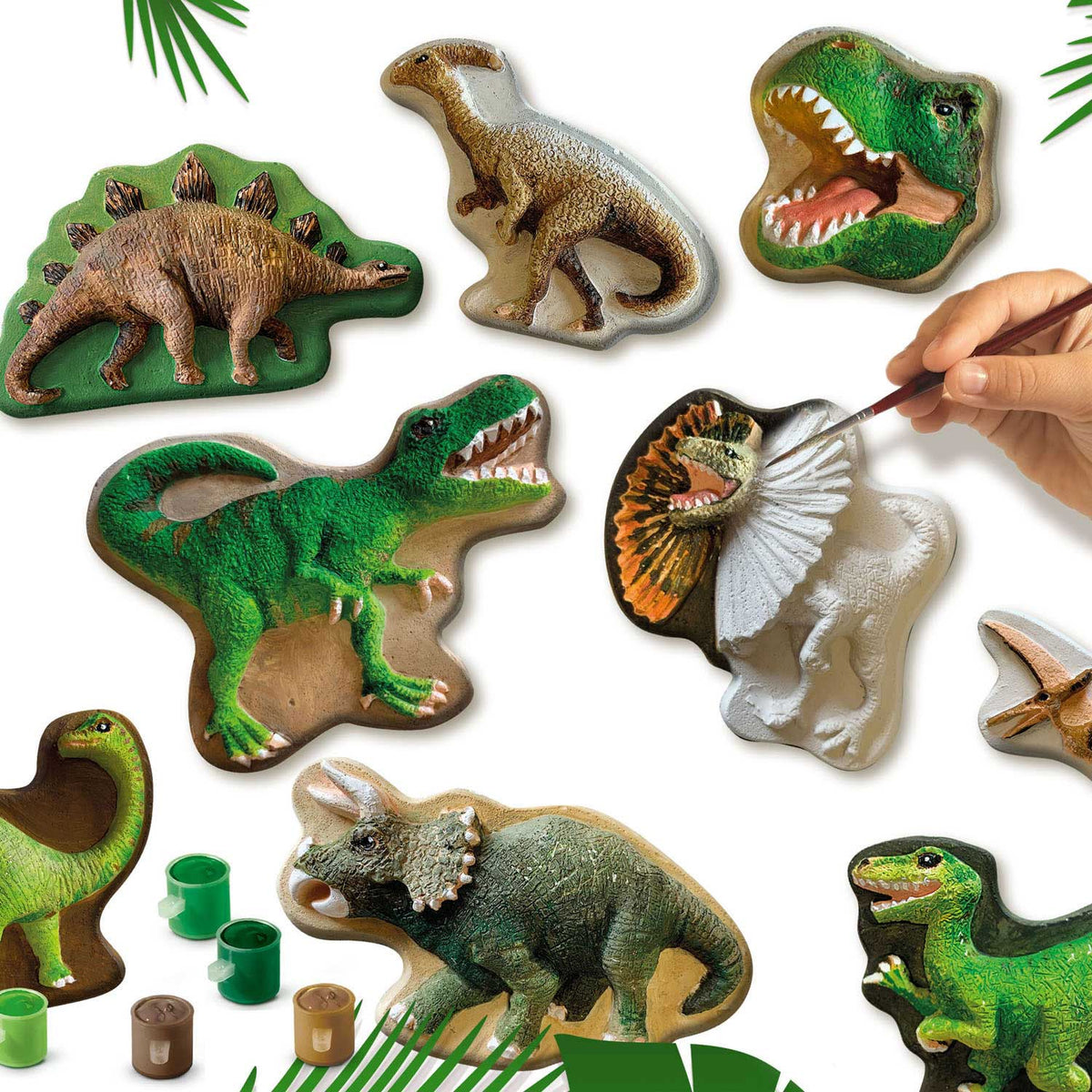 Ses creative - moulage et peinture - monde des dinosaures - séchage rapide - avec moules, plâtre, peinture, pinceau, spatule et éponge - bricolage pour garçons - jouets dinosaures