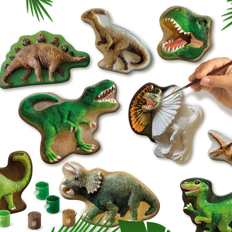 Ses creative - moulage et peinture - monde des dinosaures - séchage rapide - avec moules, plâtre, peinture, pinceau, spatule et éponge - bricolage pour garçons - jouets dinosaures