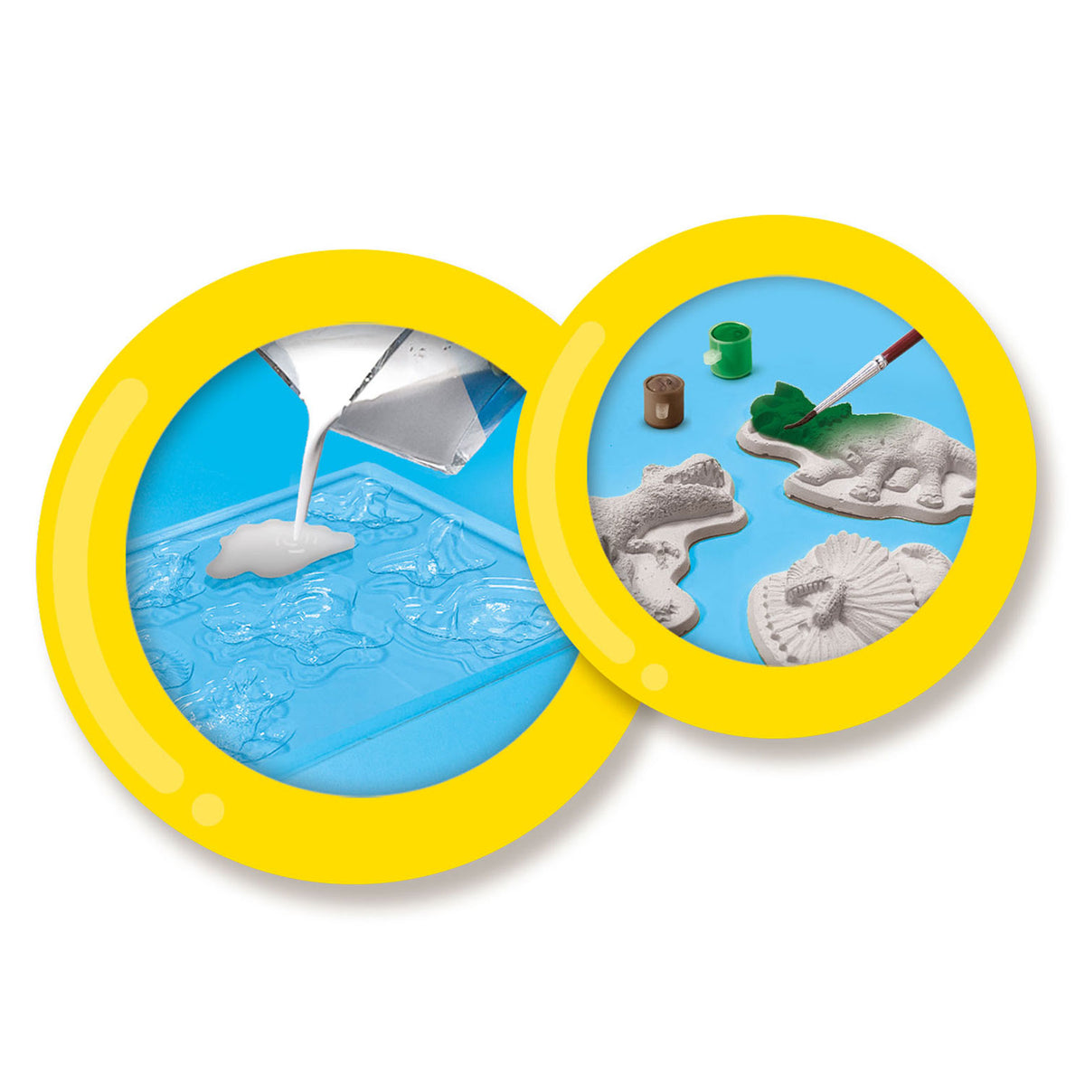Ses creative - moulage et peinture - monde des dinosaures - séchage rapide - avec moules, plâtre, peinture, pinceau, spatule et éponge - bricolage pour garçons - jouets dinosaures
