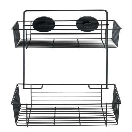 Wenko vacuum-loc wandrek 2-laags bari mat zwart 26x17x38cm - doucherek - douchemand - bevestigen zonder boren