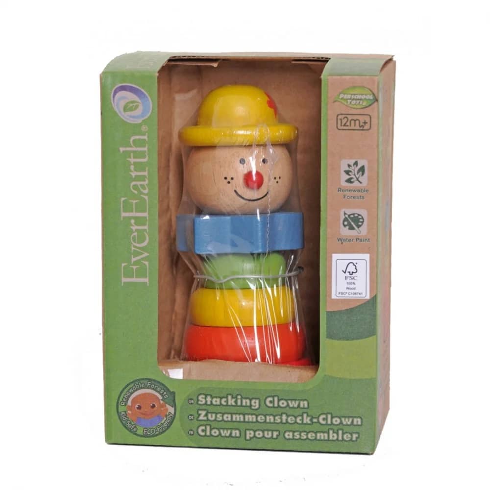 Clown empilable Everearth en bois, 13 cm de haut