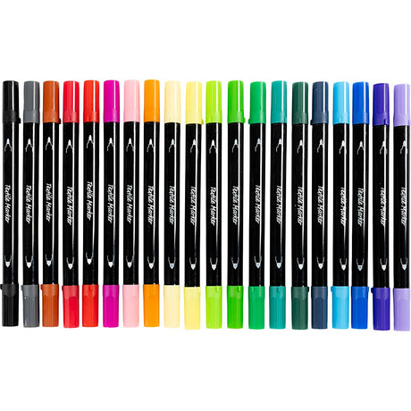 Marqueurs textiles Creativ company, largeur de trait 2,3 + 3,6 mm, couleurs standards, 20 pièces, 1 boîte