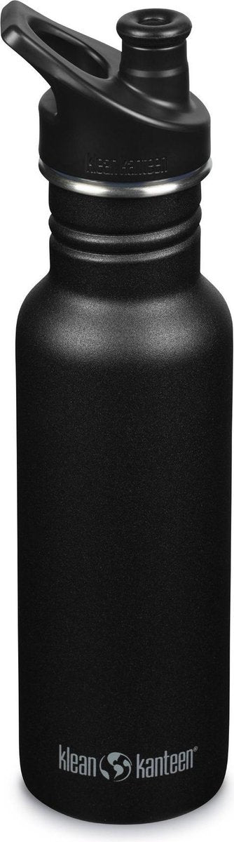 Gourde étroite classique Klean Kanteen avec bouchon sport - 532 ml - acier inoxydable - noir