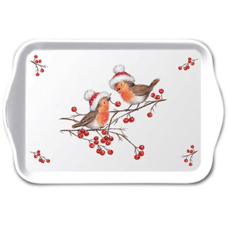 Plateau d'ambiance 13x21cm Rouges-gorges de Noël