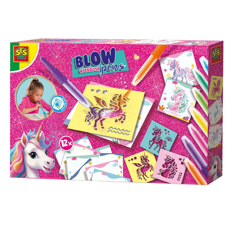 Ses creative - licorne - stylos aérographe - bricolage filles - 12 cartes couleurs - lavables sur vêtements - à partir de 5 ans