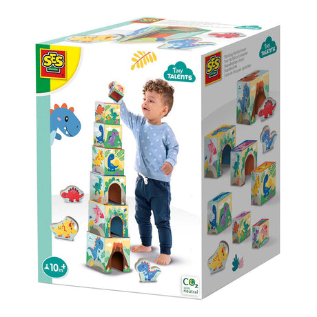 Tour à six blocs empilables avec figurines de dinosaures