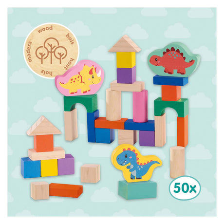 Six blocs de construction en bois dinosaures, 50 pcs.