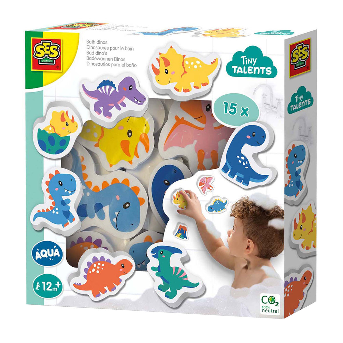 Ses creative - petits talents - ensemble de dinosaures pour le bain - dinosaures en mousse - coller sur carrelage mouillé - stimule l'imagination - jouets de bain sûrs - jeu créatif - jouets dinosaures