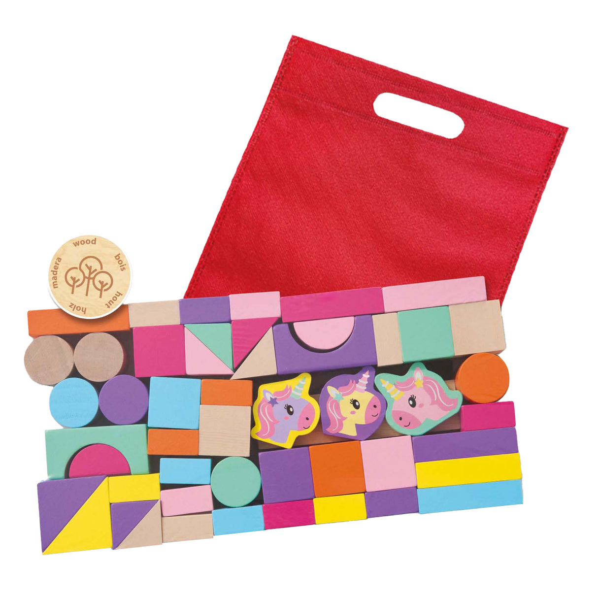 Ses blocs de construction en bois licorne, 52 pcs.