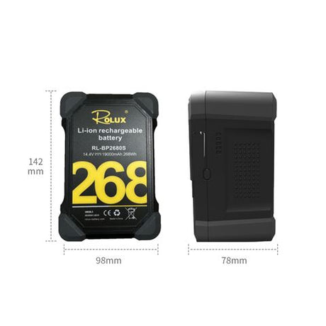 Rolux batterie intelligente v-mount rl-bp2680s 268wh 14.4v 19000mah