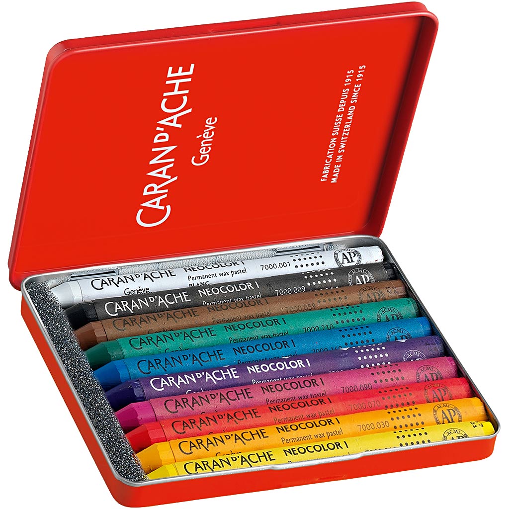 Caran dache caran d'ache neocolor i, l : 10 cm, épaisseur 8,5 mm, divers coloris, 10 pièces 1 boîte