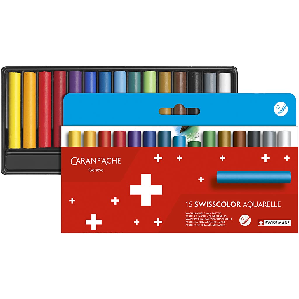 Caran dache caran d'ache neocolor ii, junior, l : 5 cm, épaisseur 8,5 mm, différentes couleurs, 15 pièces 1 boîte