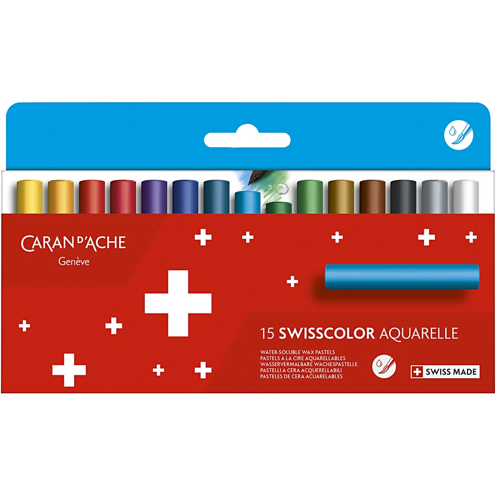 Caran dache caran d'ache neocolor ii, junior, l : 5 cm, épaisseur 8,5 mm, différentes couleurs, 15 pièces 1 boîte