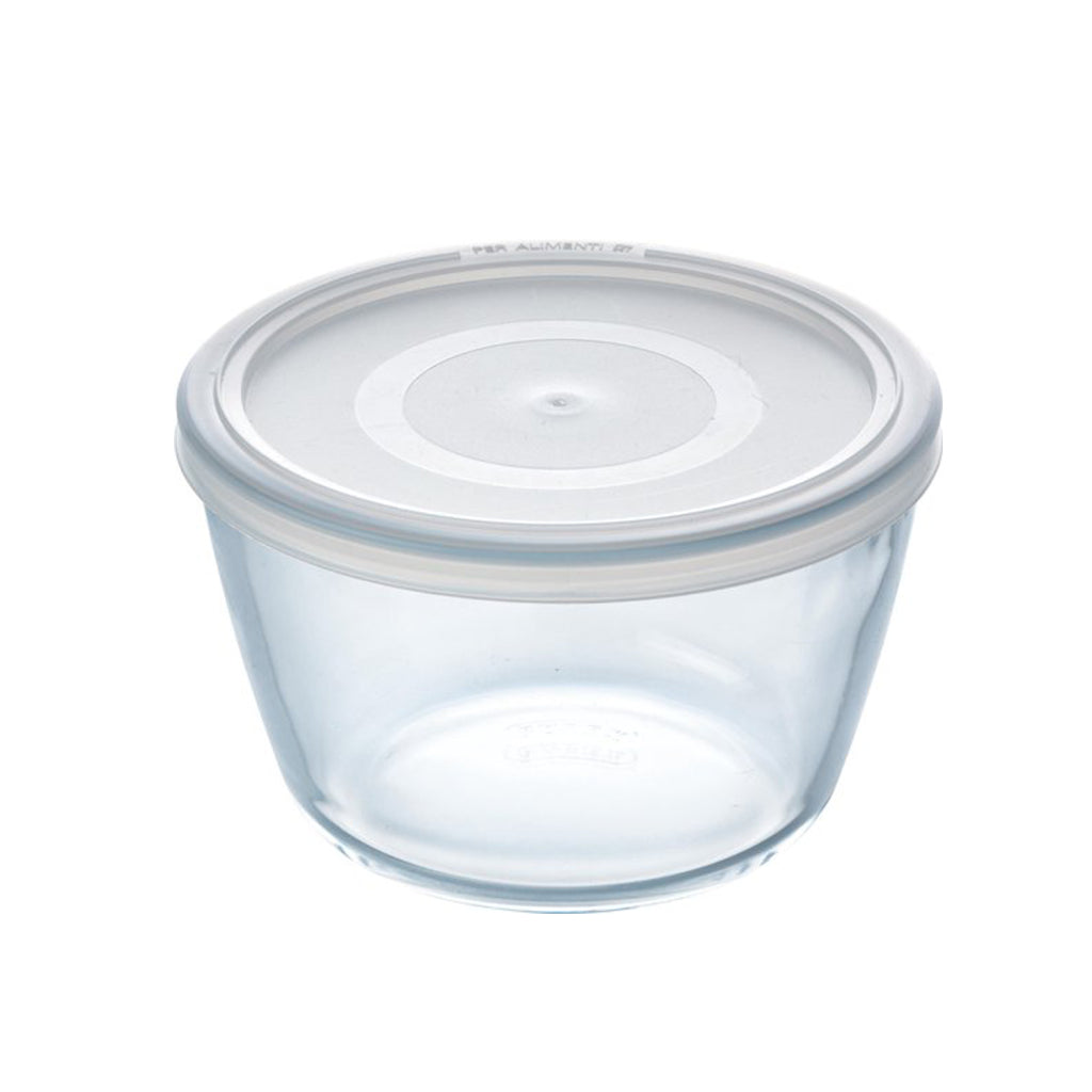 Pyrex Cook a freeze rëm Glas Botzen Skala mat Deckel 1.1l