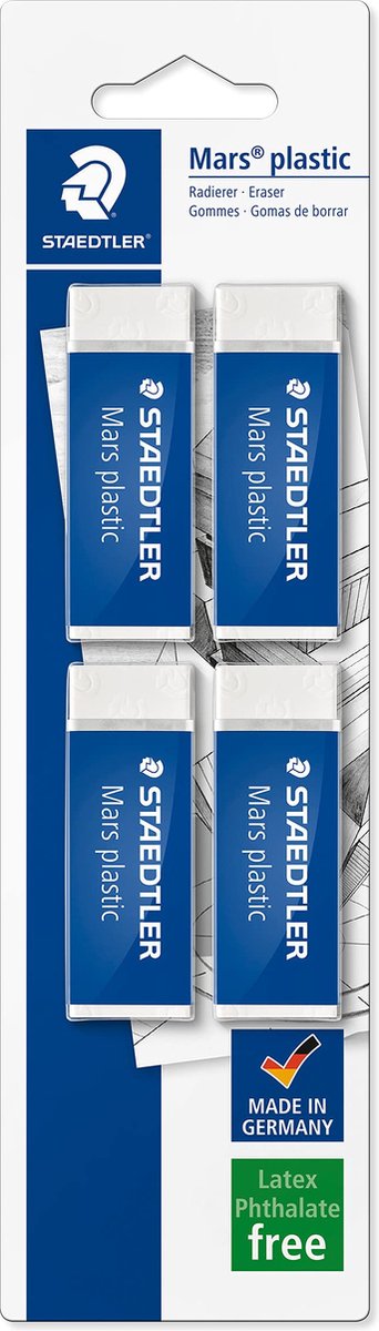 Staedtler - gomme en plastique mars - gomme de qualité supérieure - carte de 4 pièces