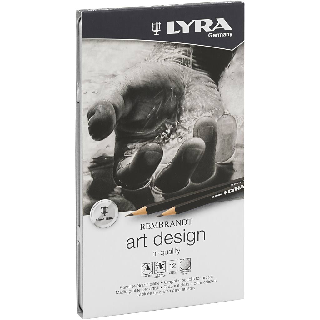 Crayons à dessin Lyra art design, b,2b,3b,4b,5b,6b,hb,h,2h,3h,4h,f, 12 pièces 1 boîte