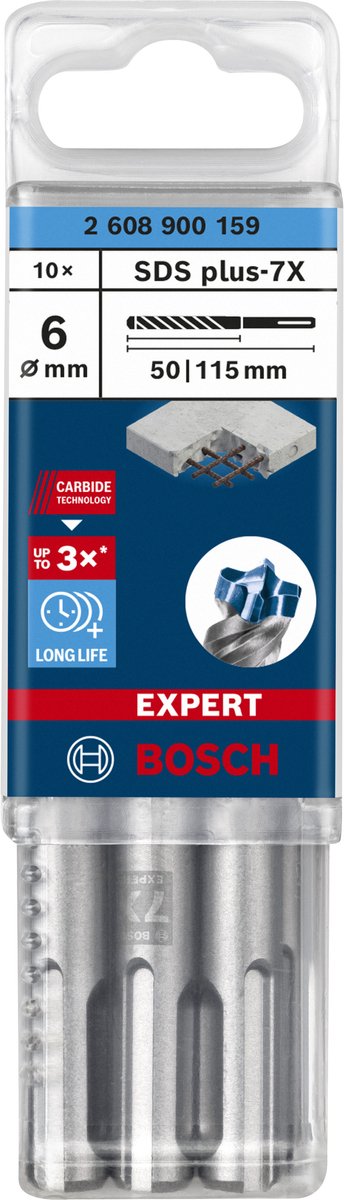 Bosch accessoires expert sds plus-7x marteau perforateur 6 x 50 x 115 mm - 10 pièce(s) - 2608900159