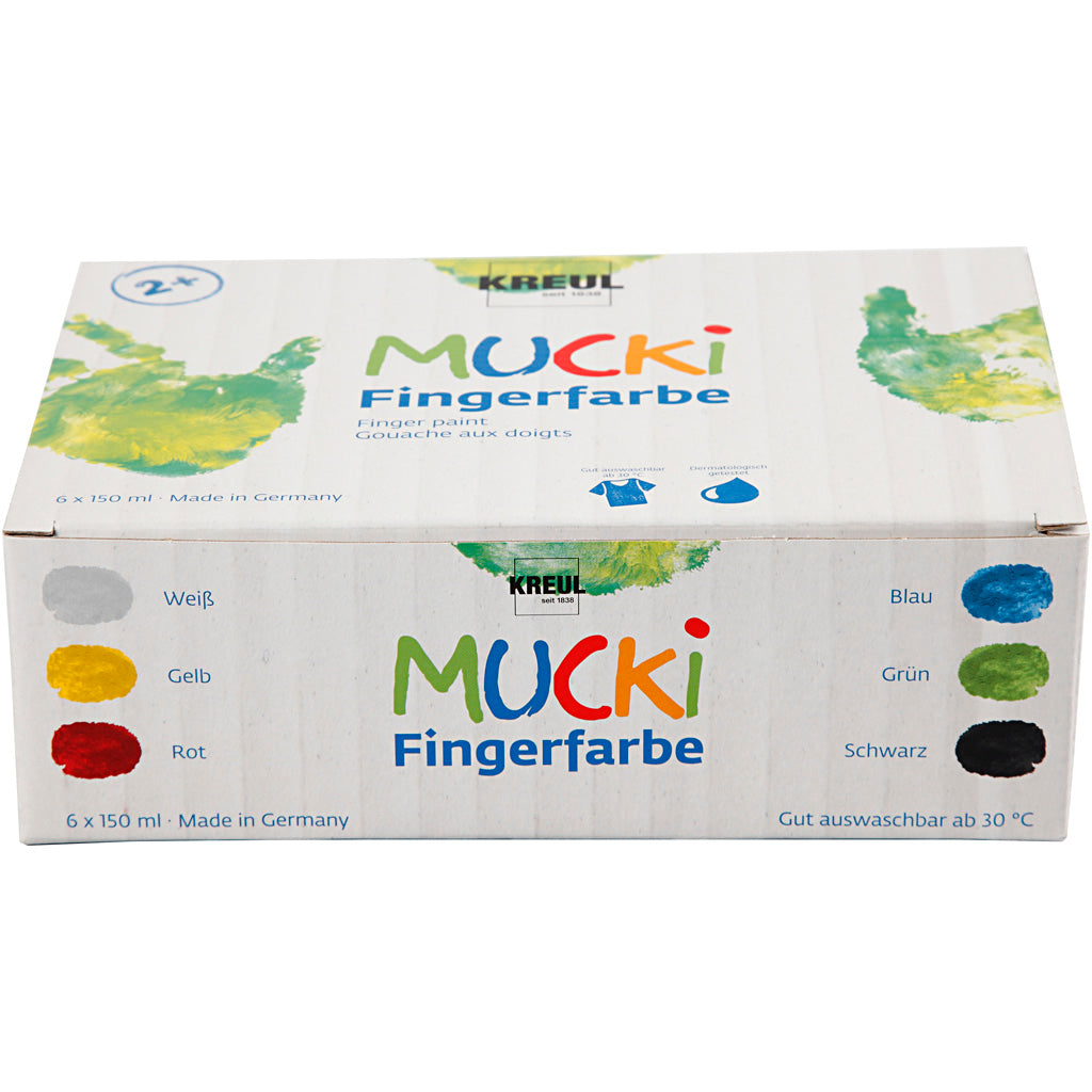 Peinture au doigt Kreul mucki, différentes couleurs, 6x150 ml 1 boîte