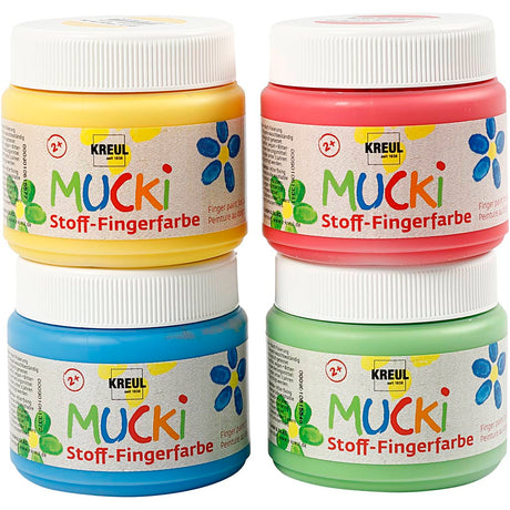 Creativ company Muck peinture au doigt, bleu, vert, rouge, jaune, 4x150 ml 1 boîte