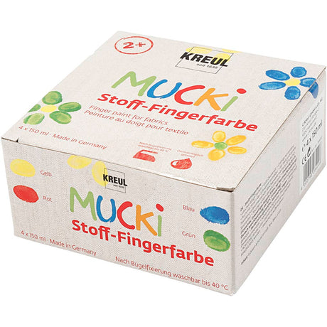Creativ company Muck peinture au doigt, bleu, vert, rouge, jaune, 4x150 ml 1 boîte