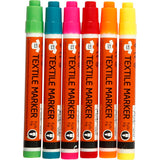 Marqueurs textiles, largeur de trait 2-4 mm, couleurs néon, 6 pièces, 1 boîte