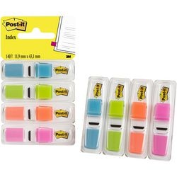 Post-it® index smal, standaard dispenser - helder blauw, helder groen, oranje, helder roze