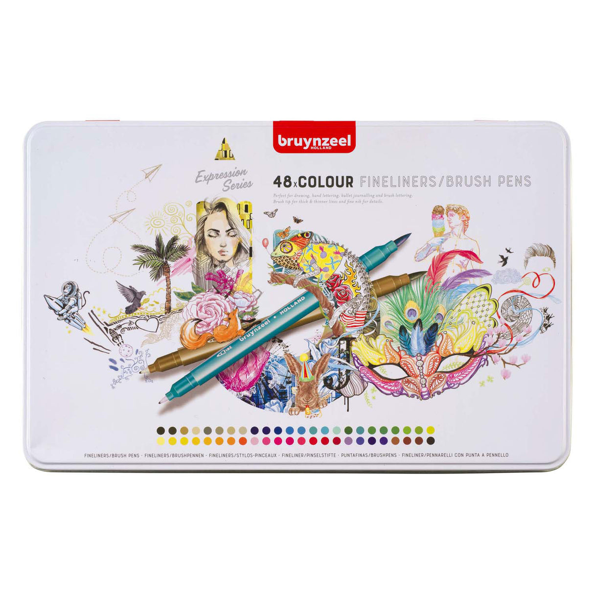 Bruynzeel creatives ensemble de stylos pinceaux fineliner 48 couleurs