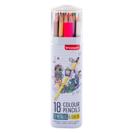 Crayons de couleur Bruynzeel, boîte métallique néon, 18 couleurs