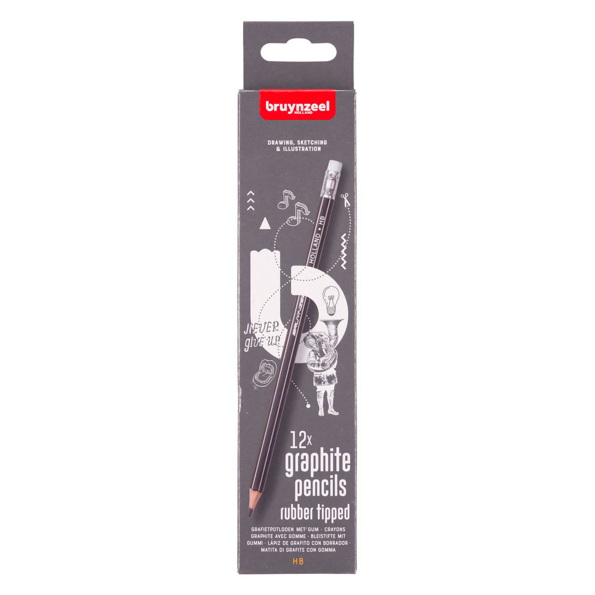Bruynzeel Teens HB Crayon graphite avec pointe gomme, lot de 12