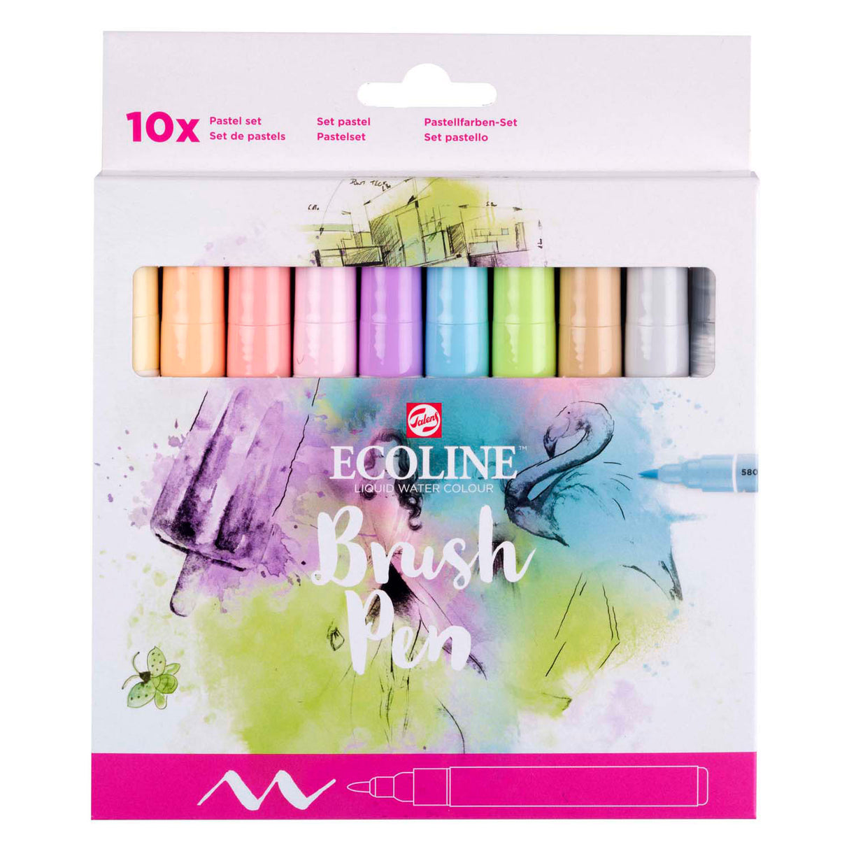 Bruynzeel – ensemble de stylos pinceaux ecoline, pastel, 10 couleurs