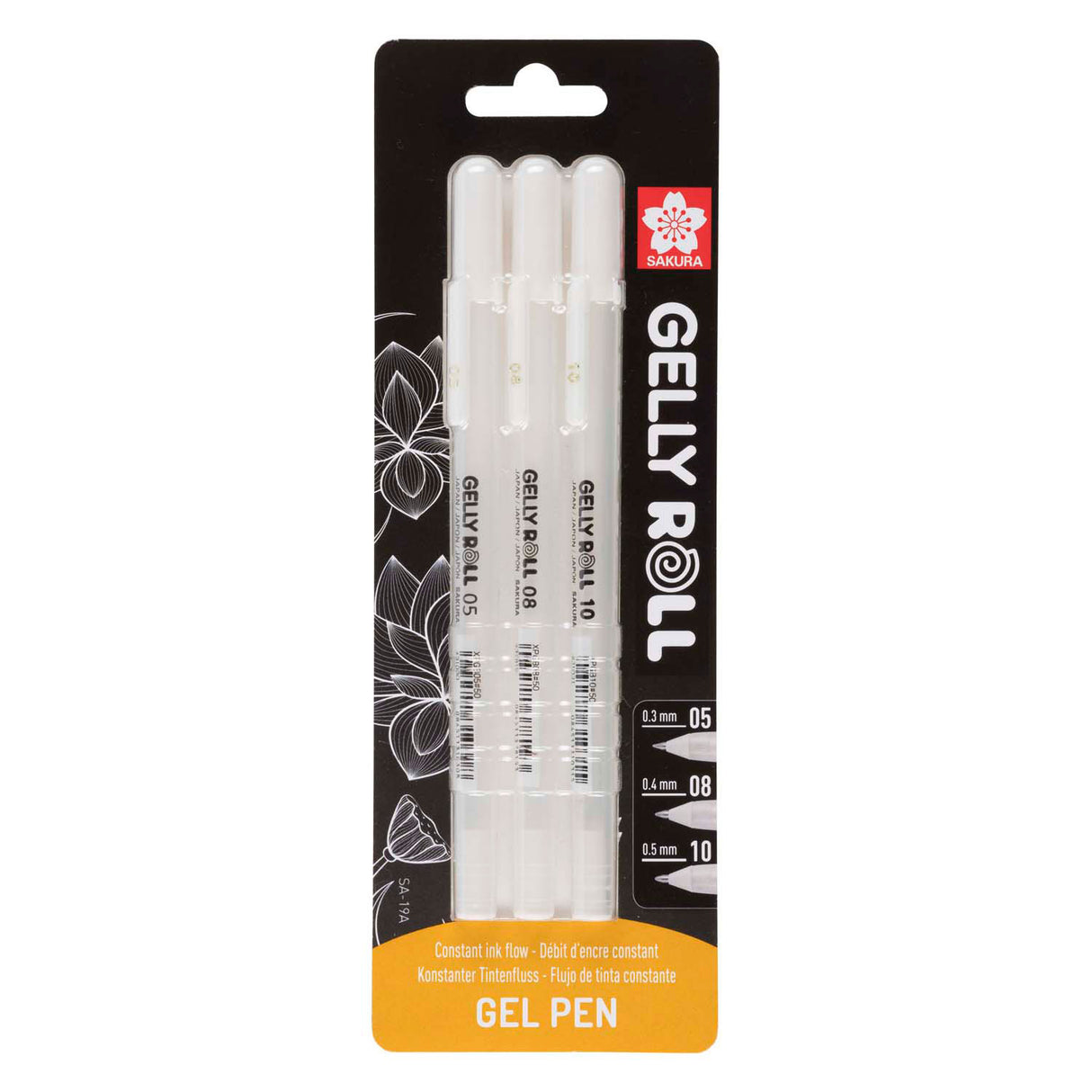 Sakura blister gelly roll 05, 08, 10 blanc, 3 pièces