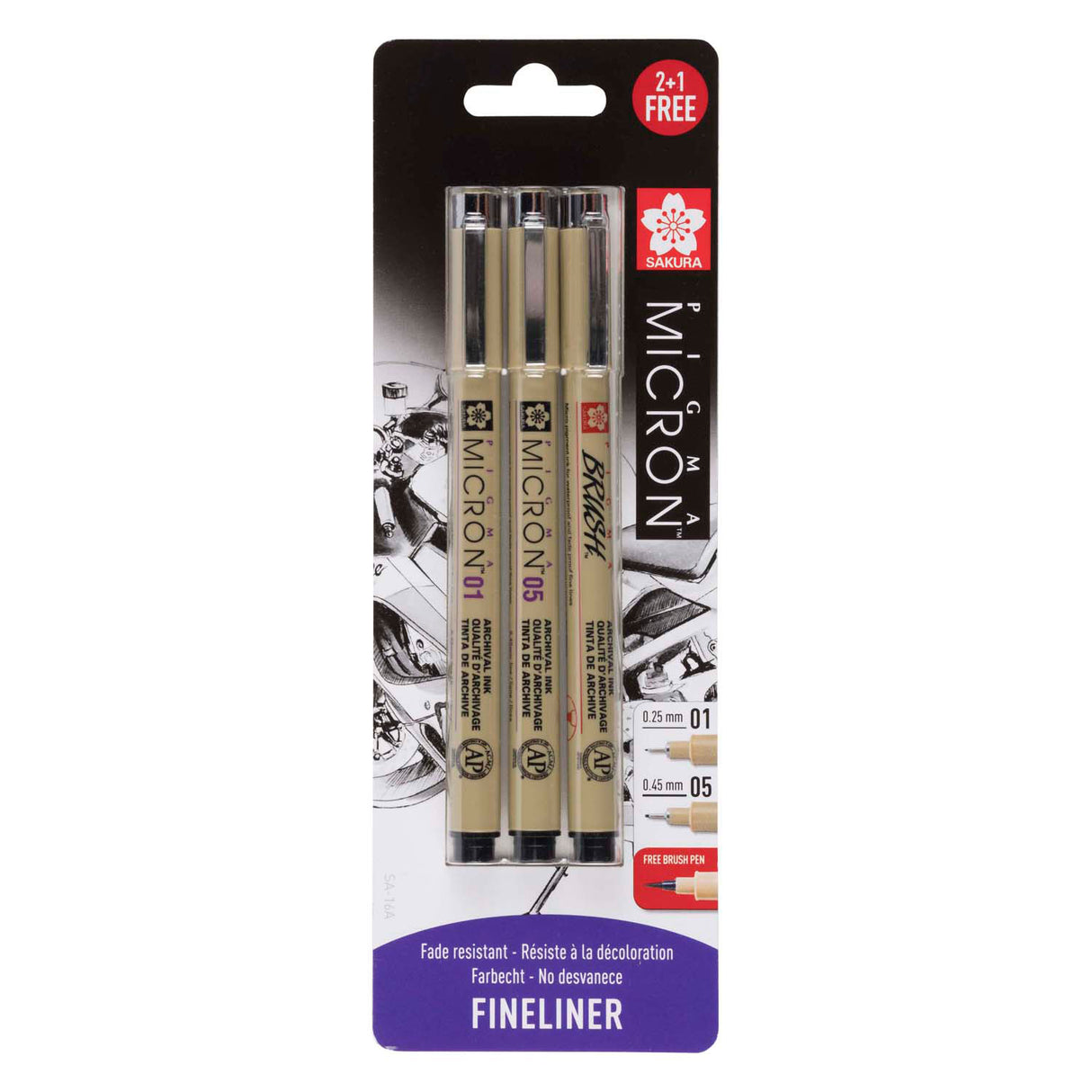 Carte blister Sakura pigma micron 3 pièces