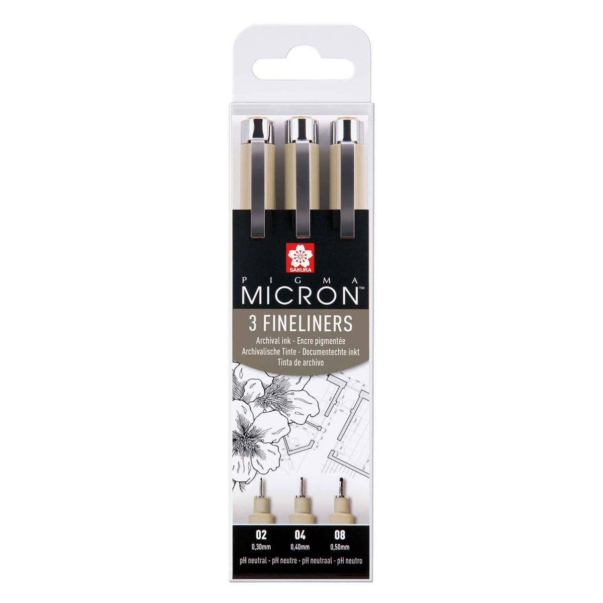 Étui à feutres fins Sakura pigma micron - 3 feutres fins - noir